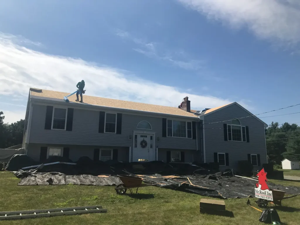 Before completion view of roof replacement project in Rhode Island