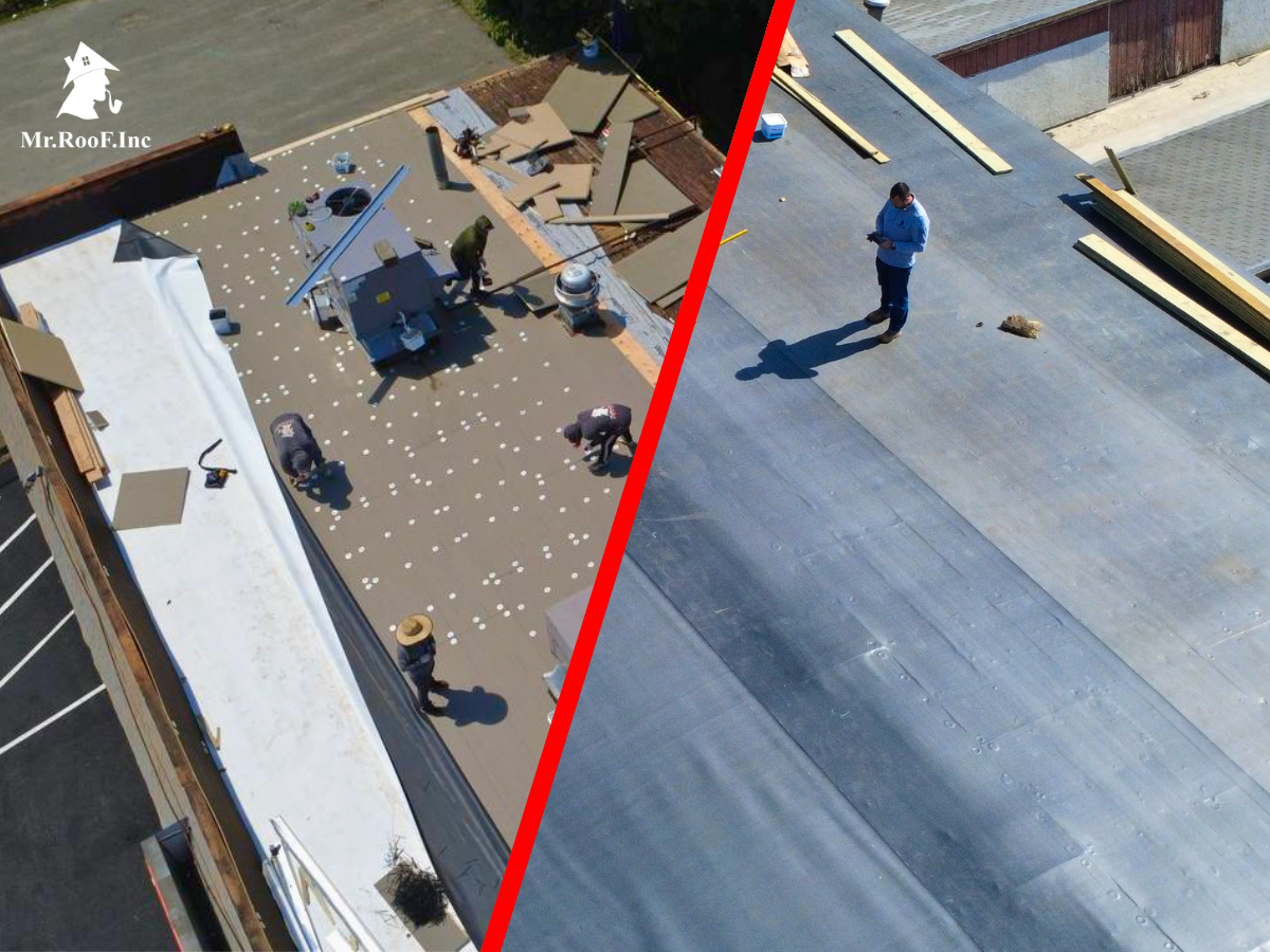 Commercial flat roof TPO membrane installation by Mr. Roof Inc. in Attleboro MA