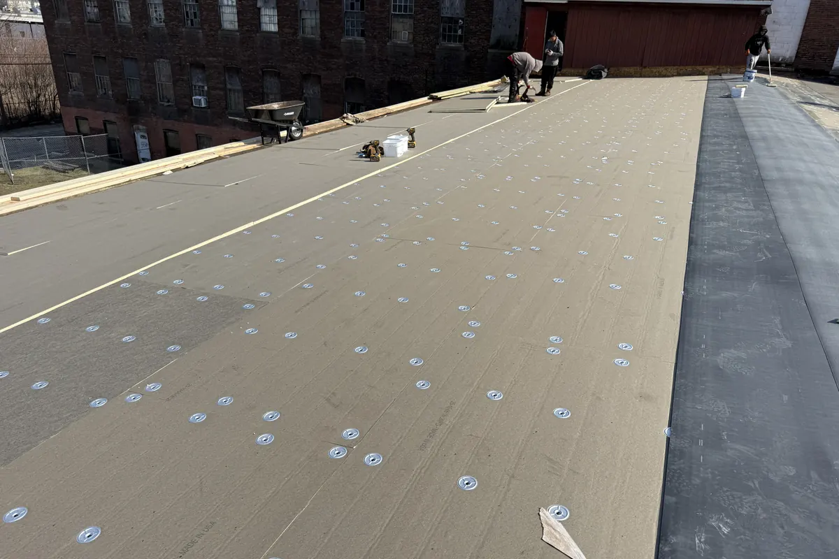 Commercial flat roof prepared for a new membrane system in Central Falls